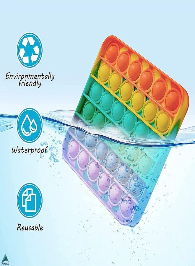 AIMERS 2 Pack Rainbow Pop Fidget Toys, Round and Square, Colorful Push Pop Bubble Squeeze Toy, Silicone Sensory Gadget for Stress, Popper Gift for Kids, Children, Teens, Adults (Octagon + Square) - Image 2